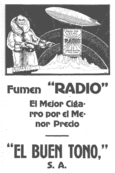 Archivo Gif, con la publicidad
 del periódico donde sale Amundsen fumando un cigarrillo y su dirigible