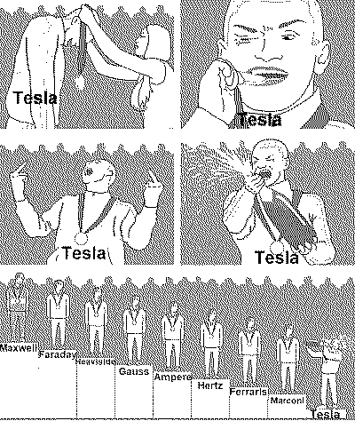 Archivo png de un Meme donde aparecen ganadores de medalla pero el que más festeja es el último lugar que es Tesla